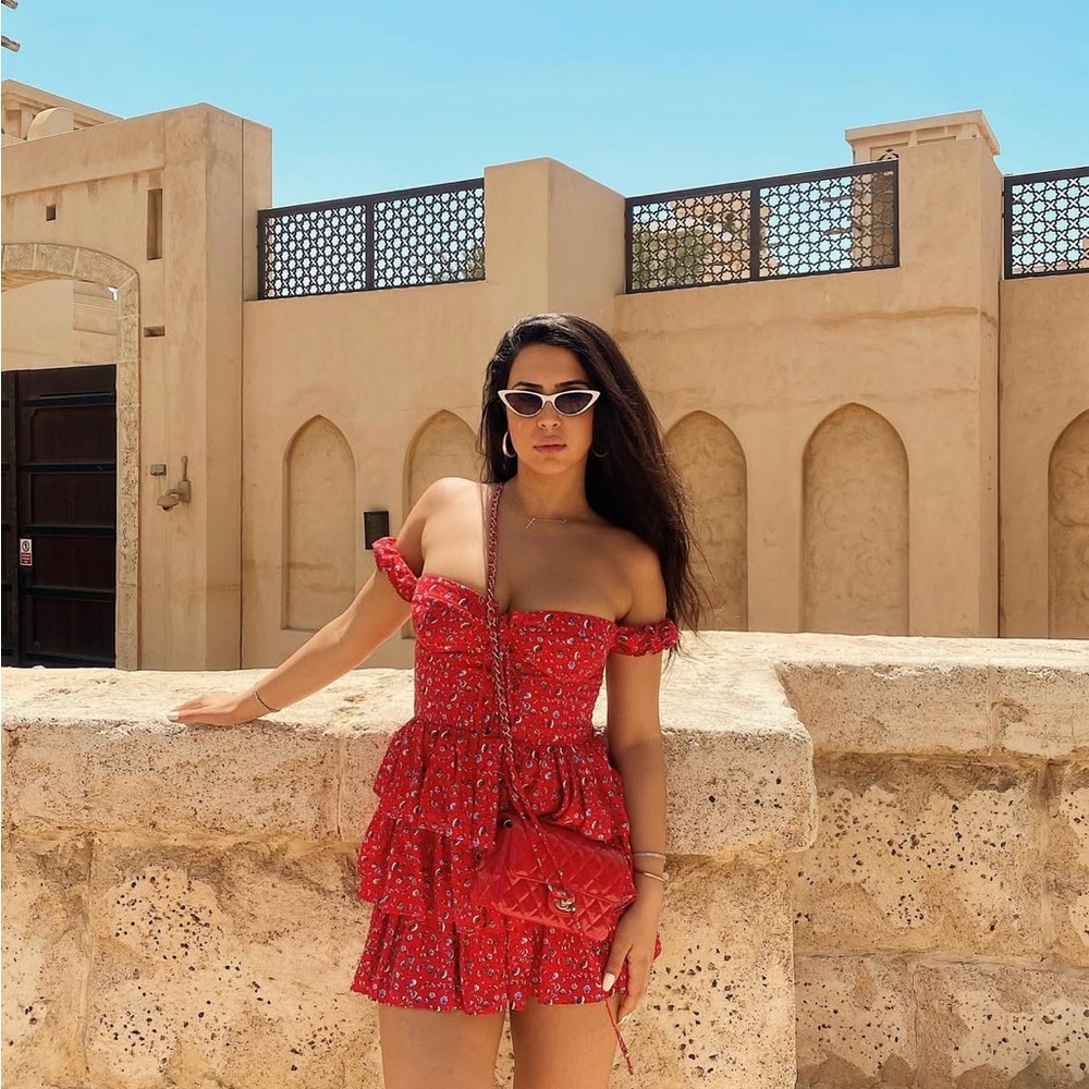 Red Floral Off-Shoulder Dress